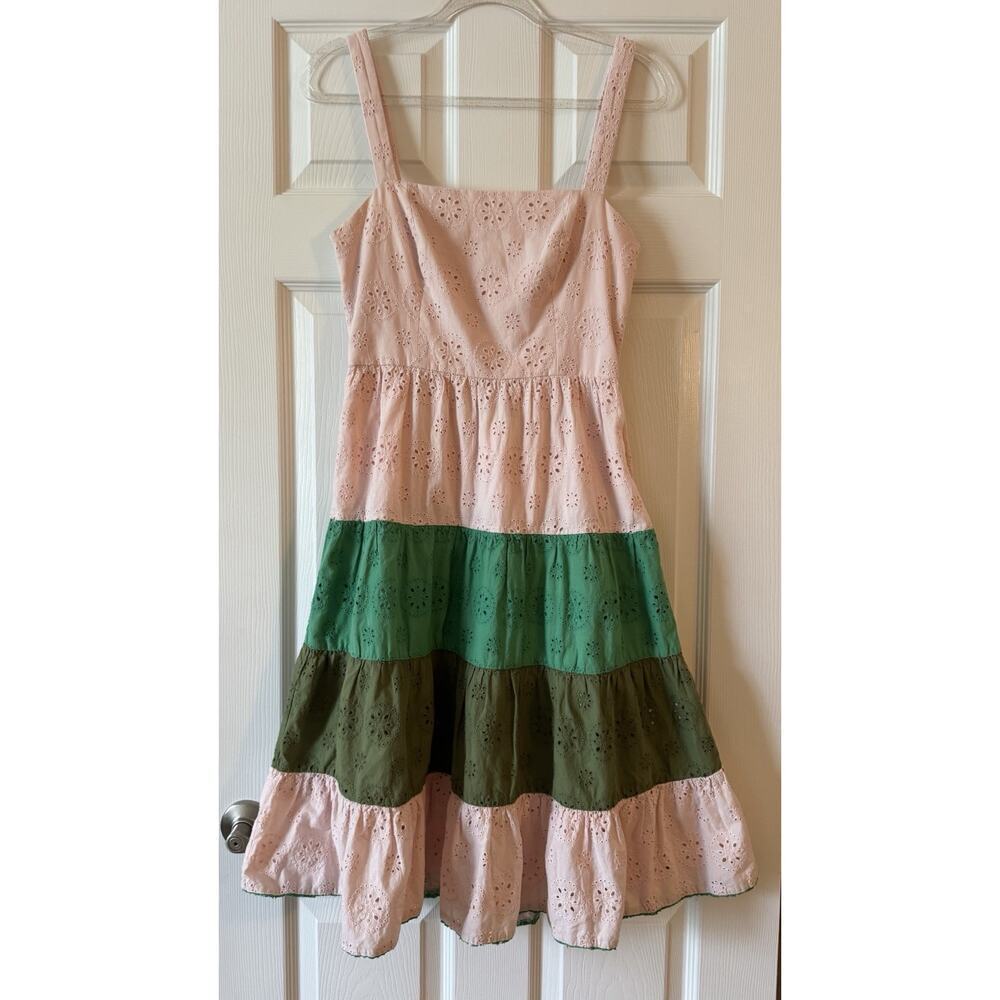 Slate & Willow Tiered Maxi Dress Pink Green Colorblock Sleeveless Size 6